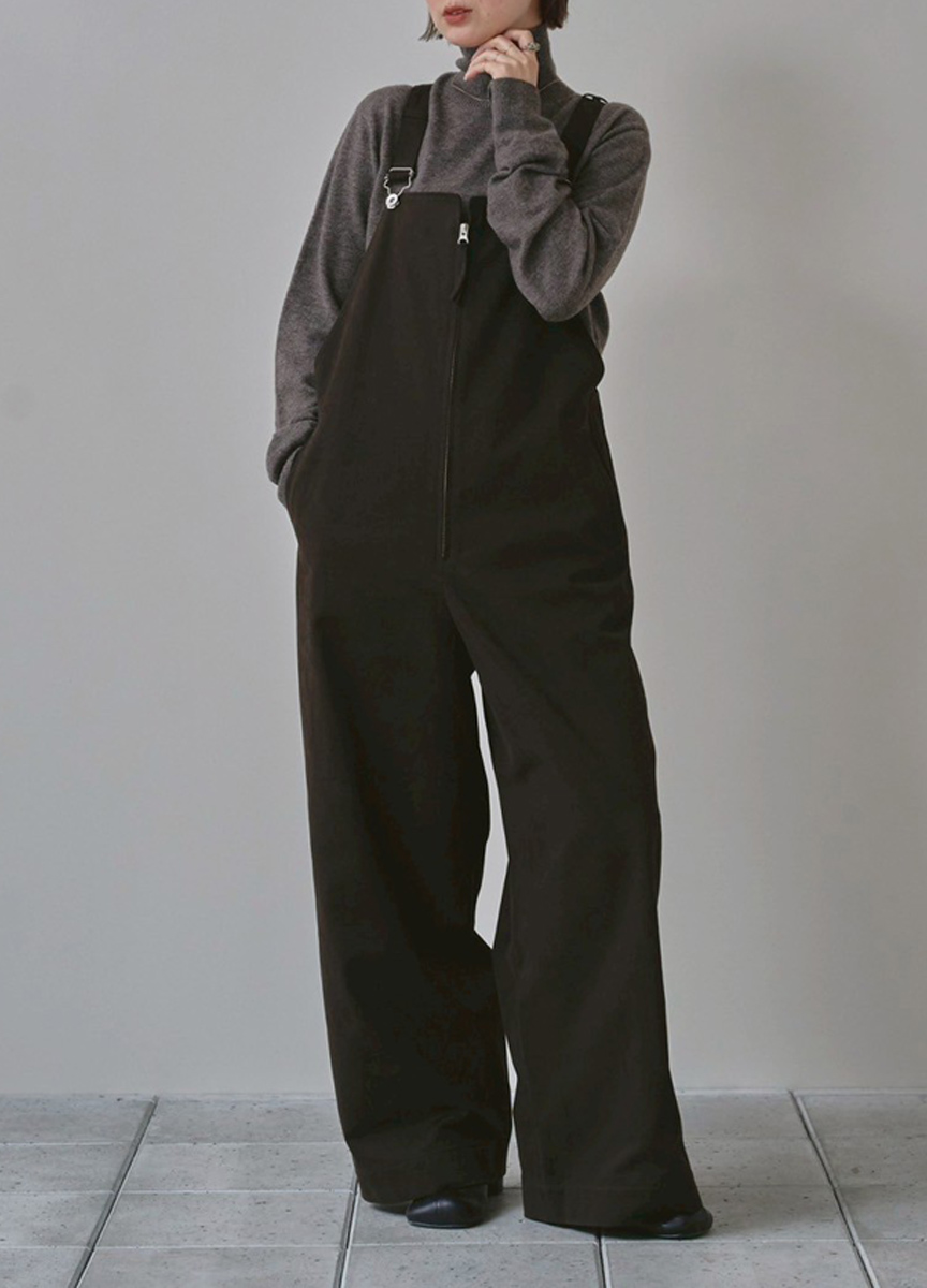 前拉鍊吊帶連身褲